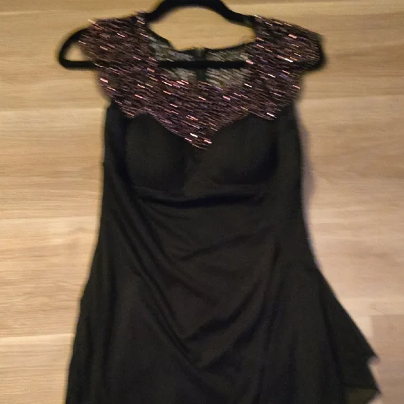 Xscape Black Mini Dress with Purple Sequin Shoulders